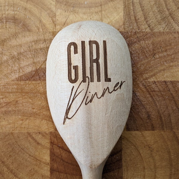 Girl Dinner Meme on wooden spoon, tiktok fan gift, weird meme gift, girlfriend bff chef cook, kitchen, best friend gift  015-420