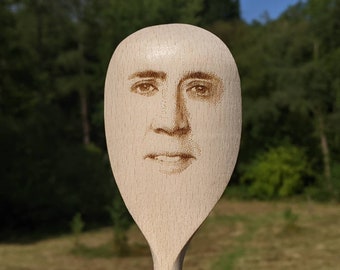 Nicholas Cage Features on a Wooden Spoon