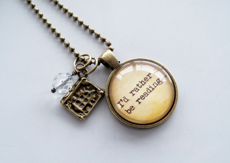 I'd Rather Be Reading Necklace Bibliophile Pendant Etsy