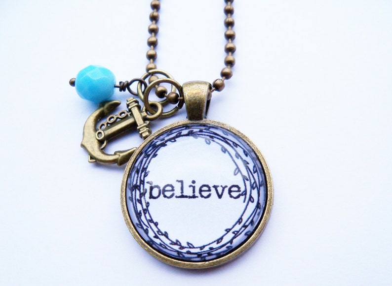 Believe Necklace One Little Word Inspirational Pendant Etsy