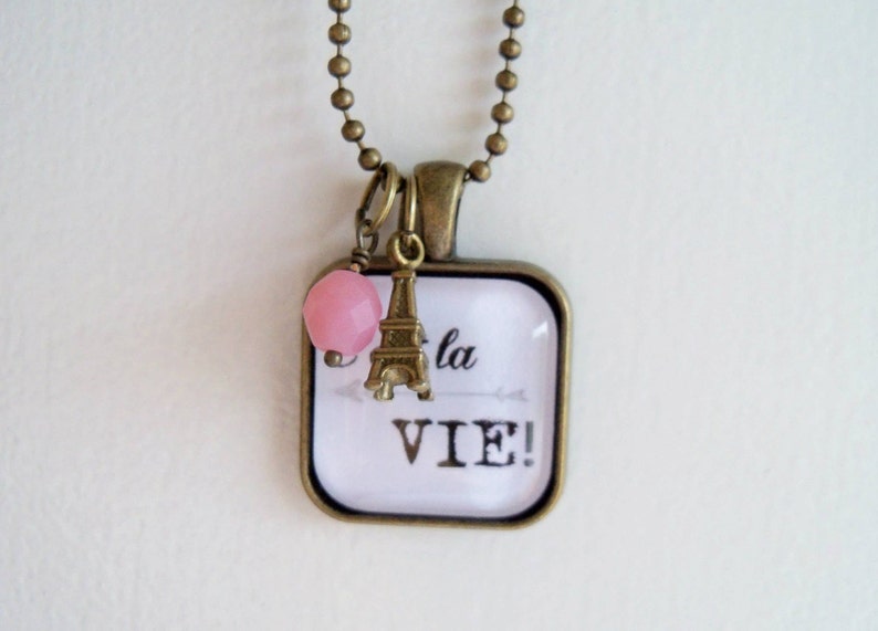 C'est la Vie French Word Jewelry Quote Necklace Etsy