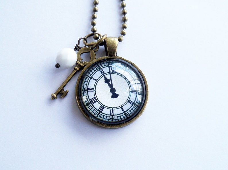 Clock Pendant Necklace Roman Numerals You Choose Bead and Etsy