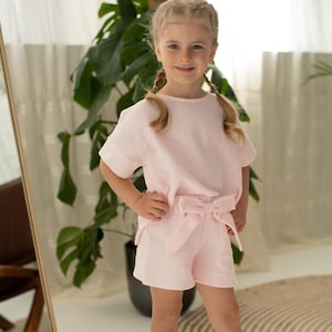 Muslin Baby Clothes, Unique Boho Baby or Kids 2 Piece Set, Baby Wear Pink Girls Summer Outfit, Cute Kids Matching Set, Spring Baby Outfit