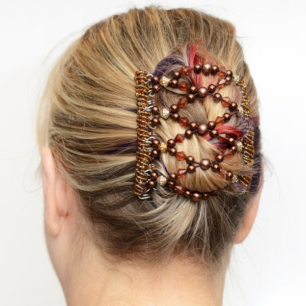 One Clip - Hair Clips on Combs with Gorgeous Brown Tones African Beads
