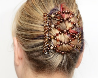 One Clip - Hair Clips on Combs with Gorgeous Brown Tones African Beads