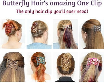 Pretty Butterfly Hair Clips on 9 Prong Interlocking Combs great for all types of hair