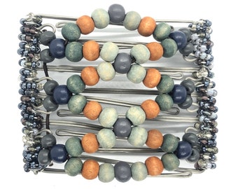 One Clip Hair Clip on Stainless Steel Combs with Black Wooden Beads available in Medium Size