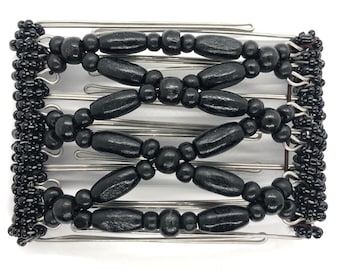 One Clip Hair Clip on Stainless Steel Combs with Black Wooden Beads available in Medium Size