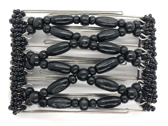 One Clip Hair Clip on Stainless Steel Combs with Black Wooden Beads available in Medium Size