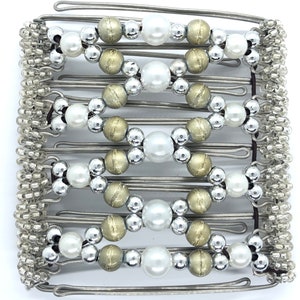 One Clip Hair Clip on Stainless Steel Combs with Black Wooden Beads available in Medium Size