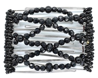 Pinza para el cabello con forma de mariposa, peine de acero inoxidable de 7 puntas con cuentas negras / Un año de garantía