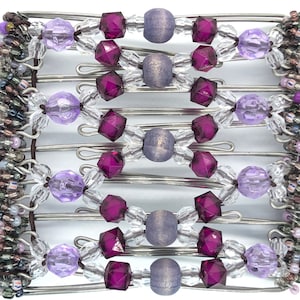 Hair Clips on Interlocking Combs with Purple Beads | Bead colours will vary