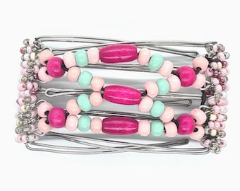 Small Butterfly Hair Clip with interlocking combs and pink beads