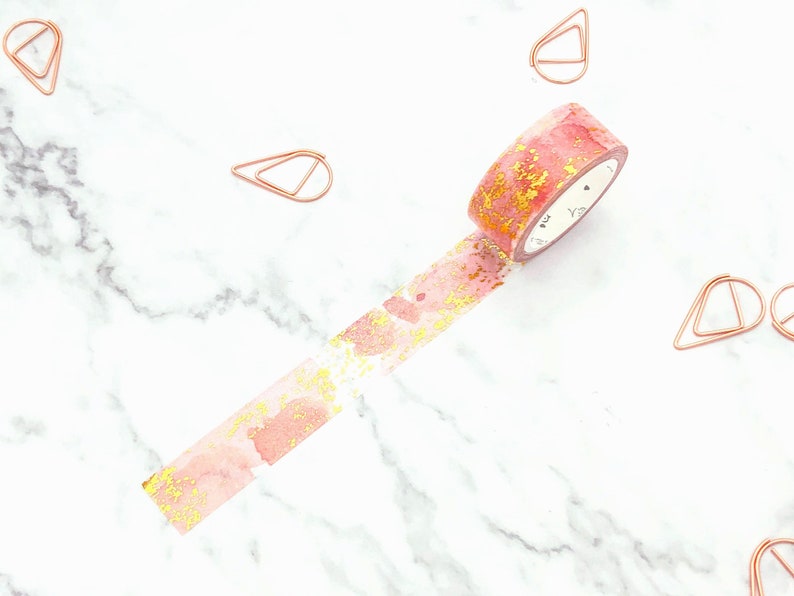 Dreamy Fantasy Japanese Korean Stationery Watercolour Gold Foiled Splash Pink Red Brush Stroke Deco Washi Tape