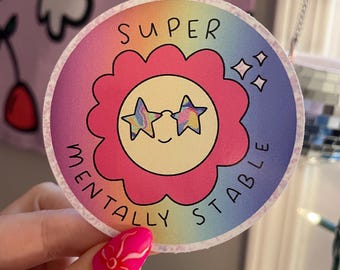 Pegatinas de superestable mentalmente / Pegatinas con purpurina / Pegatinas circulares / Pegatinas de salud mental / Pegatinas de flores / Pegatinas para portátiles y botellas de agua