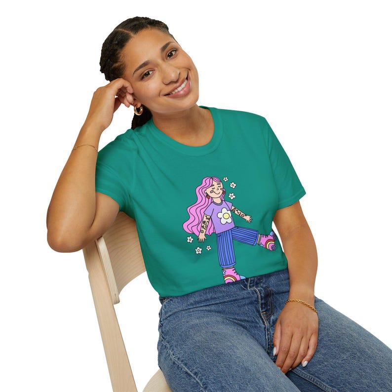 Retro Roller Skater T-Shirt, Vintage Vibe Tee, Fun Graphic Shirt, Gift for Her, Summer Style, Casual Wear, Festival Fashion image 9