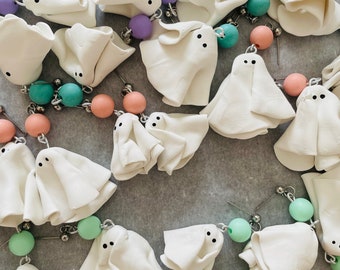 Cute Ghost Polymer Clay Earrings | Baby Ghost Earrings | Halloween Earrings | Spooky Jewelry | Autumn Jewelry | Clip on Earrings