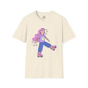 Retro Roller Skater T-Shirt, Vintage Vibe Tee, Fun Graphic Shirt, Gift for Her, Summer Style, Casual Wear, Festival Fashion image 2