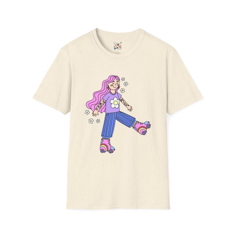 Retro Roller Skater T-Shirt, Vintage Vibe Tee, Fun Graphic Shirt, Gift for Her, Summer Style, Casual Wear, Festival Fashion image 2