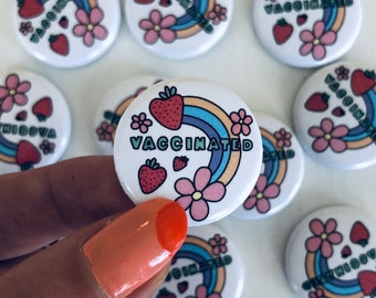 Vaccinated Pin // 1 Inch Circle Pin // Vaxxed Pin // Circle Pin // Overall Pins // Backpack Pins // Small Pins // Circle Vaccinated Pin