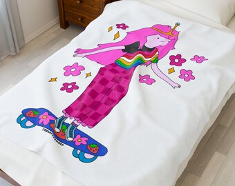 Bubblegum Blanket, Colorful Princess Skater Plush Blanket, Cozy Throw for Kids, Fun Room Decor, Birthday Gift, Rainbow Design