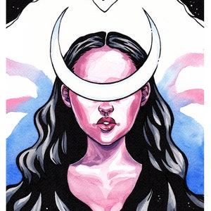 Moonlight - Giclee Print Watercolor and ink , Halloween Inktober Painting, Limited edition