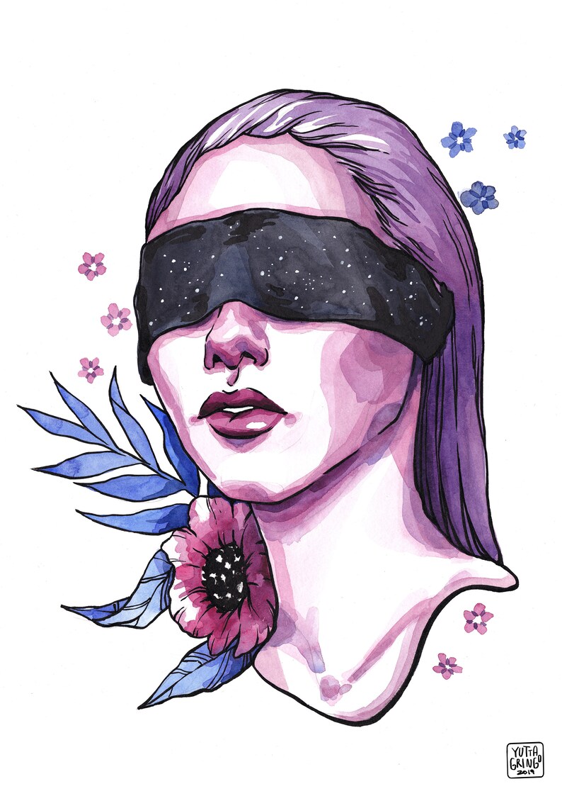 Night Gicl\u00e9e print Watercolor and ink A4 Halloween Inktober drawing A3 A3+