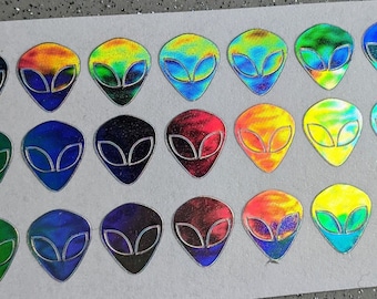 Small Rainbow Silver holographic Alien Vinyl Nail Decals, Oil Slick UFO Nail Art stickers for manicure