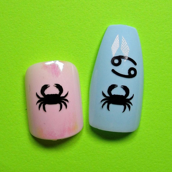 Cancer zodiac nail art stickers, crab zodiac nail art, zodiac nail stickers, nail stickers, June July birthday nail decals, birthday nails