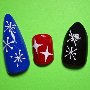 Retro Starburst Jack Nagel Abziehbilder, Retro Nagelsticker, Retro Nagel Abziehbilder, Retro Nagel Abziehbilder, Retro Nagelkunst, Atomic Nagelsticker, Nagelkunst