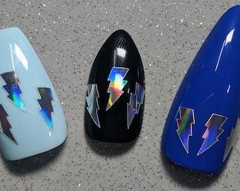 Rainbow Silver Oil Slick Lightning Bolt Nail Art Decal Stickers for DIY manicure or pedicure