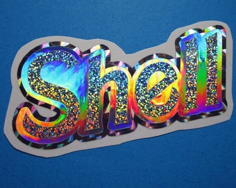 Custom Rainbow Holographic Name Decal, Personalized Glitter Sticker