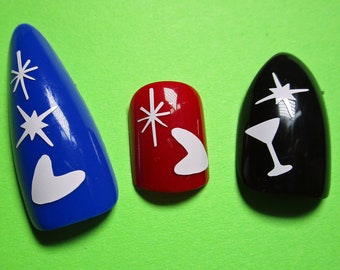 Pegatinas de vinilo para uñas con diseño de estrella atómica, calcomanías retro para uñas DIY.
