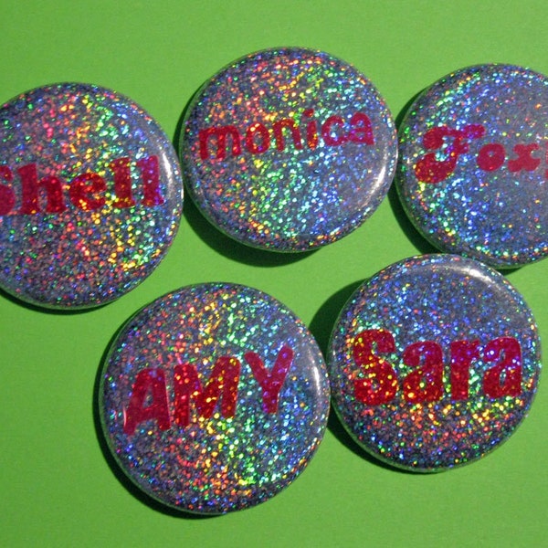 Custom name pin, custom name tag, custom holographic button, holographic birthday button, bachelorette buttons, custom button pin, SM