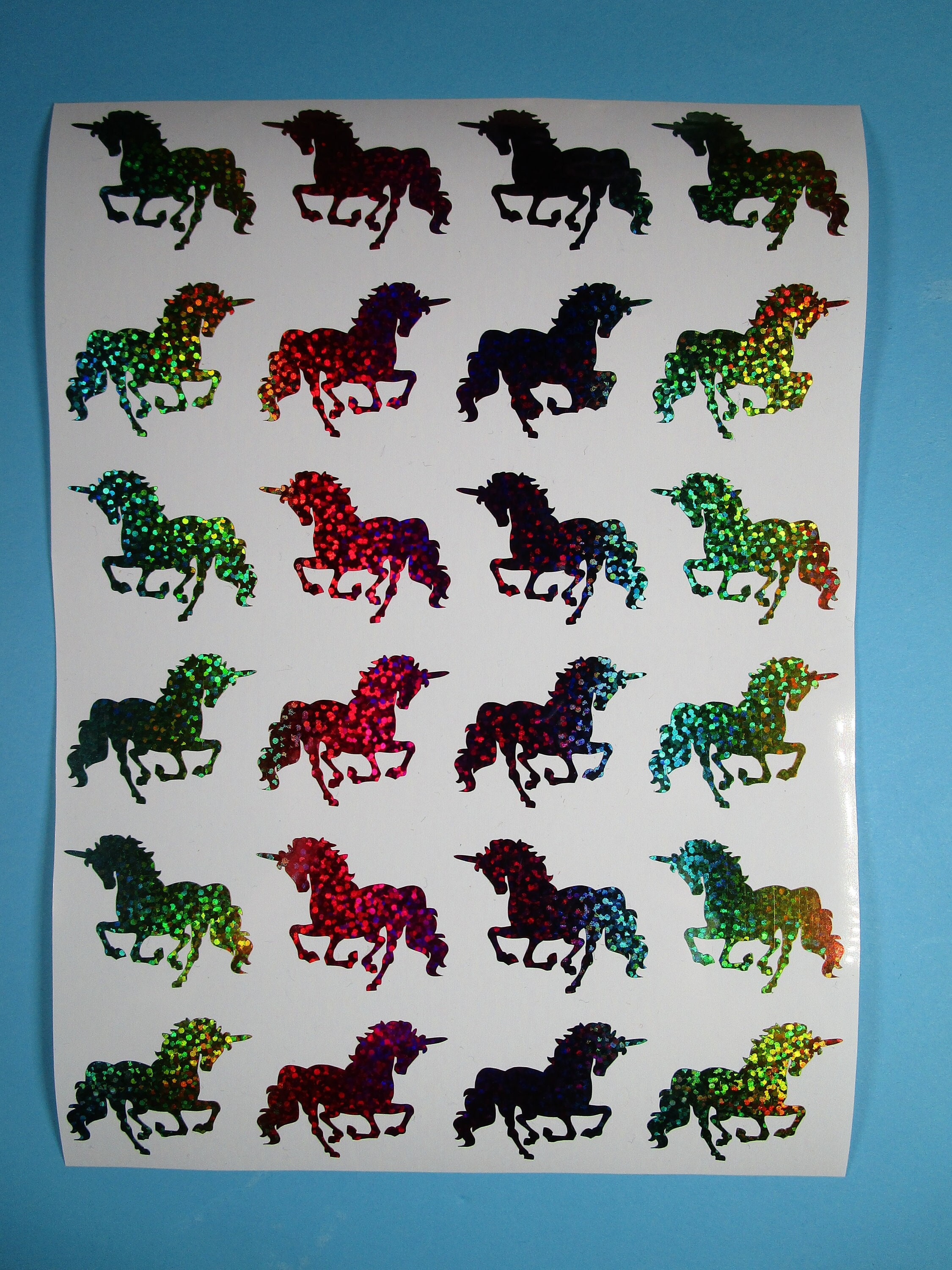 Rainbow holographic unicorn vinyl decal, 24 pieces 1 inch unicorn decal, unicorn stickers, sticker sheet for planner or paper craft