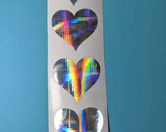 Naklejki holograficzne w kształcie serca w kratkę w kolorze tęczowego srebra o średnicy 1,5 cala, wodoodporne, winylowe, do rękodzieła papierowego, telefonu lub dziennika