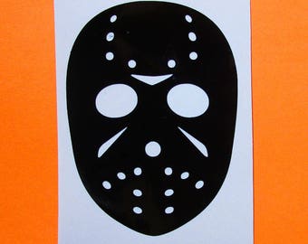 Adesivo in vinile impermeabile con maschera da portiere di hockey per auto, bicchiere o laptop, disponibile in vari colori e dimensioni.