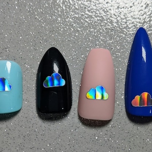 Décalcomanies à ongles holographiques nuage, décoration d&#39;ongles argentée à l&#39;huile