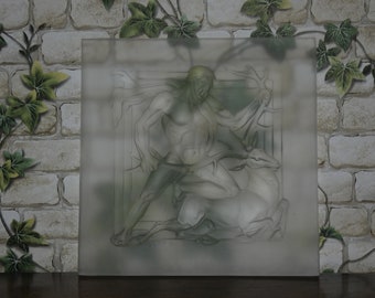 Antike geformte Art-Deco-Glasscheibe – Die 4. Arbeit des Herkules – Hirsch der Artemis – Walter Gilbert – John Walsh Walsh
