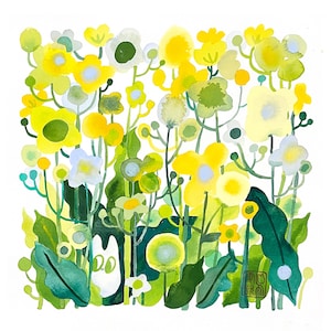 Yellow Wildflower Meadow Print of Original Wildflower Painting | California Meadow Flowers Yellow Print 8.5 x 8.5&quot; Square
