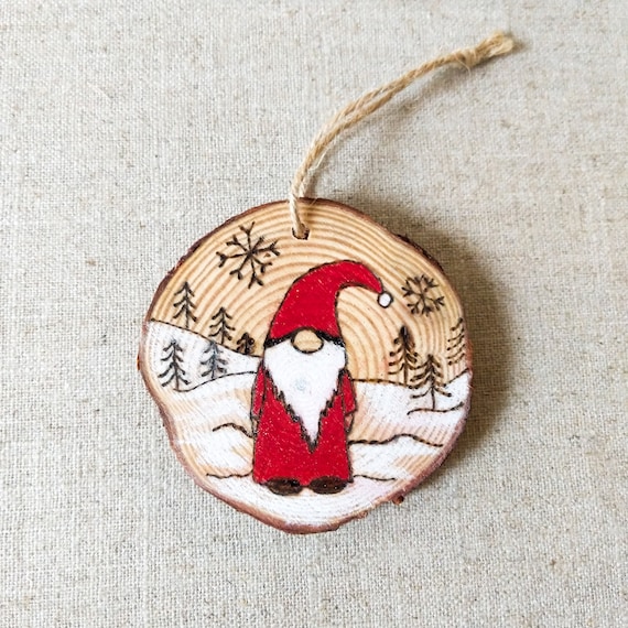 Wooden Gnome Christmas Ornament Wood round ornament Etsy