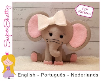 PDF felt pattern Olivia the Elephant, sewing pattern safari animal by Superskattig