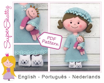 Felt pattern Laura & Dolly, softie pattern doll, plush pattern girl, pdf sewing pattern by Superskattig