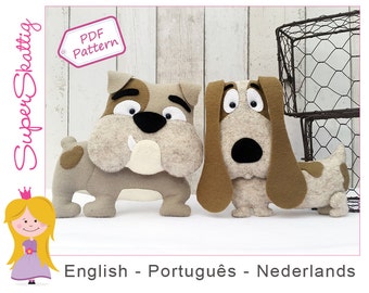 Felt pattern Bob & Eddy, softie pattern for a dog, plush pattern bulldog, pdf sewing pattern animal by Superskattig