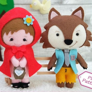 May include: A felt craft pattern for making a red riding hood doll and a wolf doll. The pattern includes instructions for sewing the dolls and includes a PDF pattern.