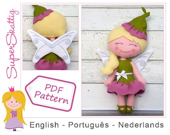 PDF felt pattern Flora the Fairy, softie pattern doll, plush pattern, pdf sewing pattern fairytale by Superskattig