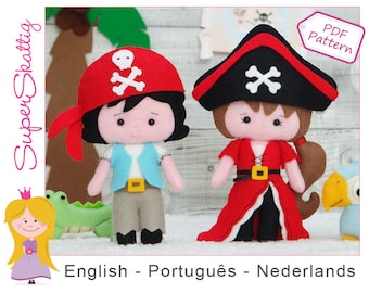 Felt pattern Little pirates, softie pattern pirate girl and boy, pluch pattern doll, sewing pattern by superskattig