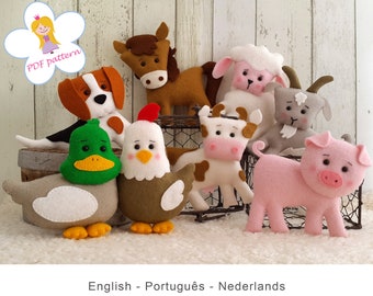 Felt pattern Farm animals, PDF pattern cow, pig, lamb, chicken, duck, dog, horse, goat by Superskattig