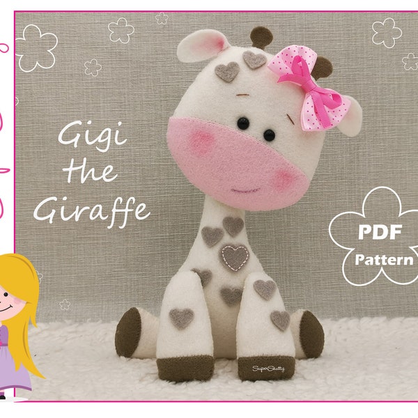 Felt pattern Gigi the Giraffe,  PDF pattern safari animal, pattern doll by Superskattig