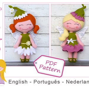 PDF patroon Flora en Daisy, vilt patroon voor elfjes, vilt patroon pop